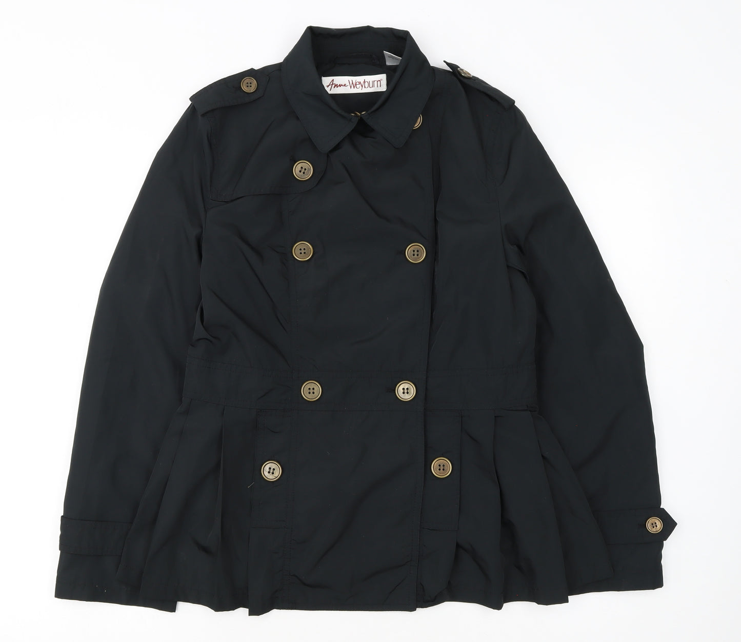 Anne Weyburn Women's Black Short Trench Coat Size 10 Lined Buttoned