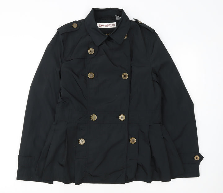 Anne Weyburn Women's Black Short Trench Coat Size 10 Lined Buttoned