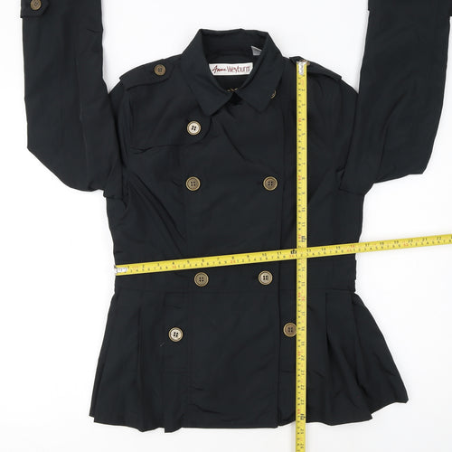 Anne Weyburn Women's Black Short Trench Coat Size 10 Lined Buttoned