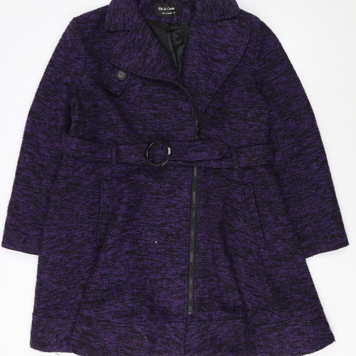 De la Crème Women's Purple Wool Blend Mid-Length Belted Coat Size 22
