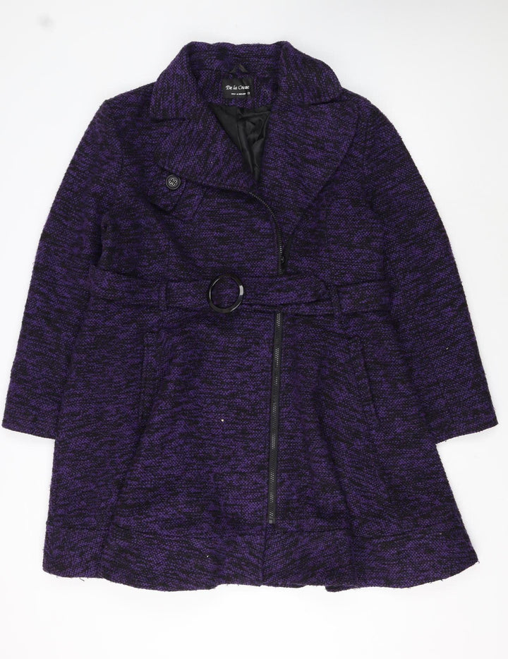 De la Crème Women's Purple Wool Blend Mid-Length Belted Coat Size 22