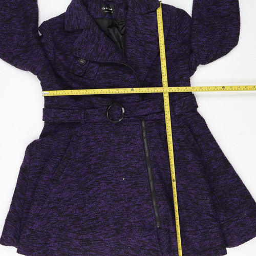 De la Crème Women's Purple Wool Blend Mid-Length Belted Coat Size 22