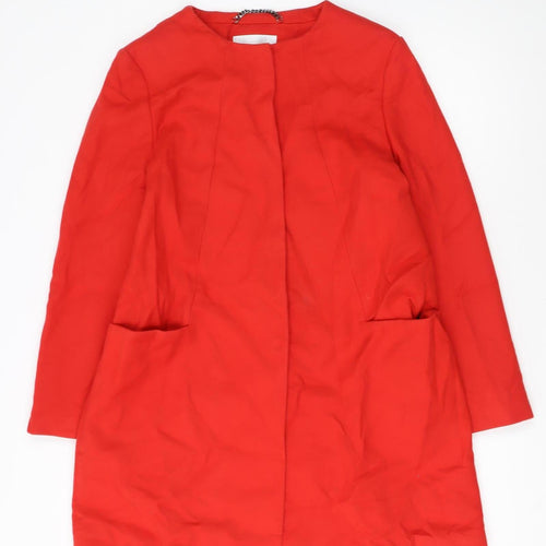 L.K. Bennett Women's Red Cotton Blend Collarless Mid-Length Coat Size 14