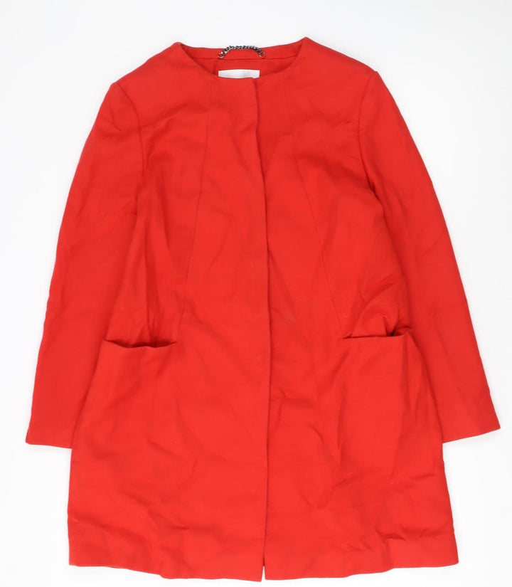 L.K. Bennett Women's Red Cotton Blend Collarless Mid-Length Coat Size 14