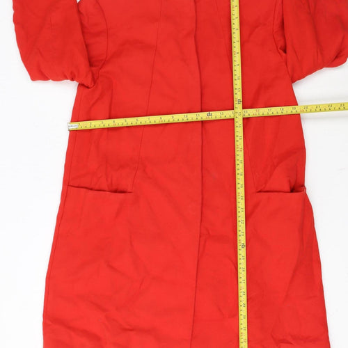 L.K. Bennett Women's Red Cotton Blend Collarless Mid-Length Coat Size 14