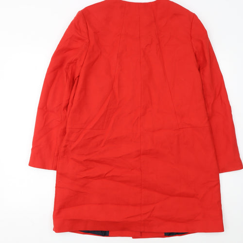 L.K. Bennett Women's Red Cotton Blend Collarless Mid-Length Coat Size 14
