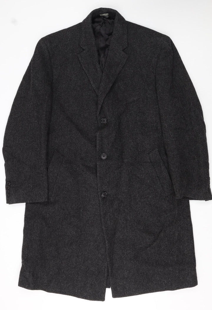 Jos. A. Bank Men's Grey Wool Herringbone Long Overcoat 42R
