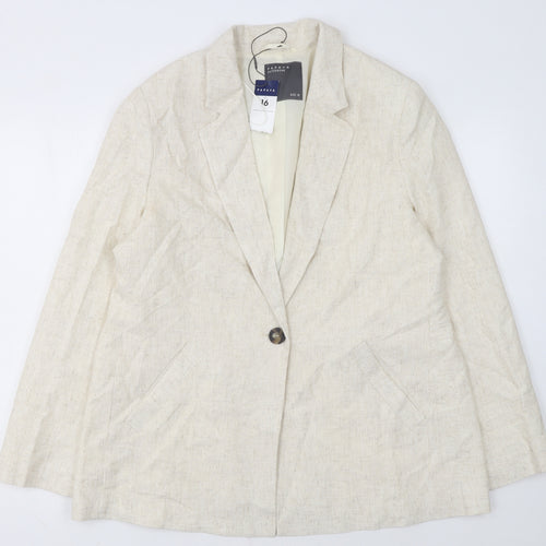 Papaya Women Beige Single-Breasted Blazer Size 16 Linen Blend