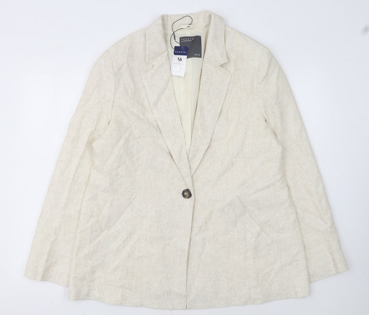 Papaya Women Beige Single-Breasted Blazer Size 16 Linen Blend