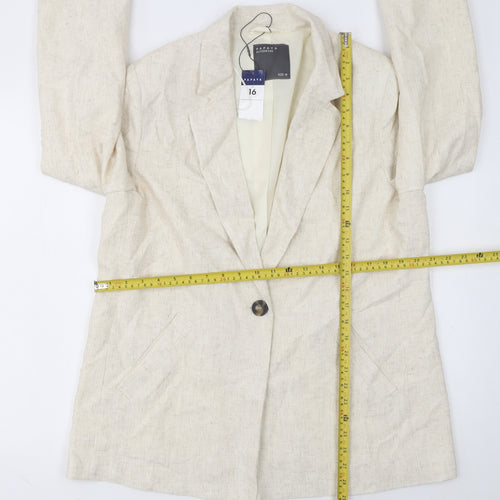 Papaya Women Beige Single-Breasted Blazer Size 16 Linen Blend
