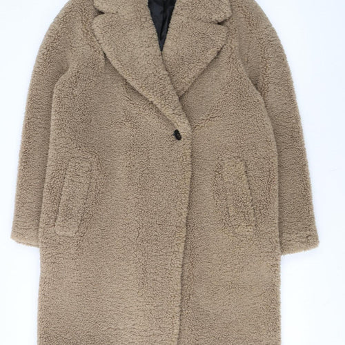 Zara Women Beige Teddy Overcoat Longline Size S Lined Fleece Classic
