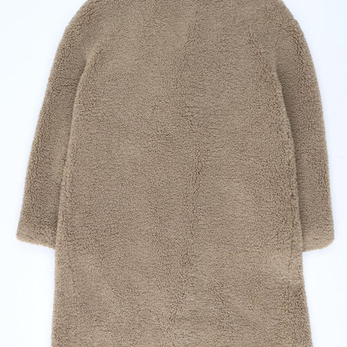 Zara Women Beige Teddy Overcoat Longline Size S Lined Fleece Classic