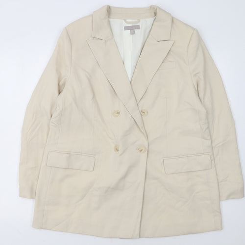 H&M Women Beige Double-Breasted Blazer Jacket Size 14 Regular