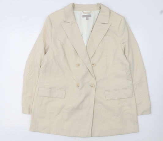 H&M Women Beige Double-Breasted Blazer Jacket Size 14 Regular