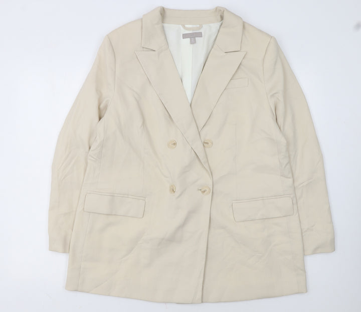 H&M Women Beige Double-Breasted Blazer Jacket Size 14 Regular