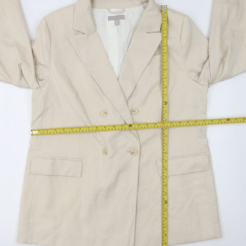 H&M Women Beige Double-Breasted Blazer Jacket Size 14 Regular