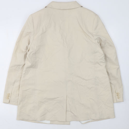 H&M Women Beige Double-Breasted Blazer Jacket Size 14 Regular