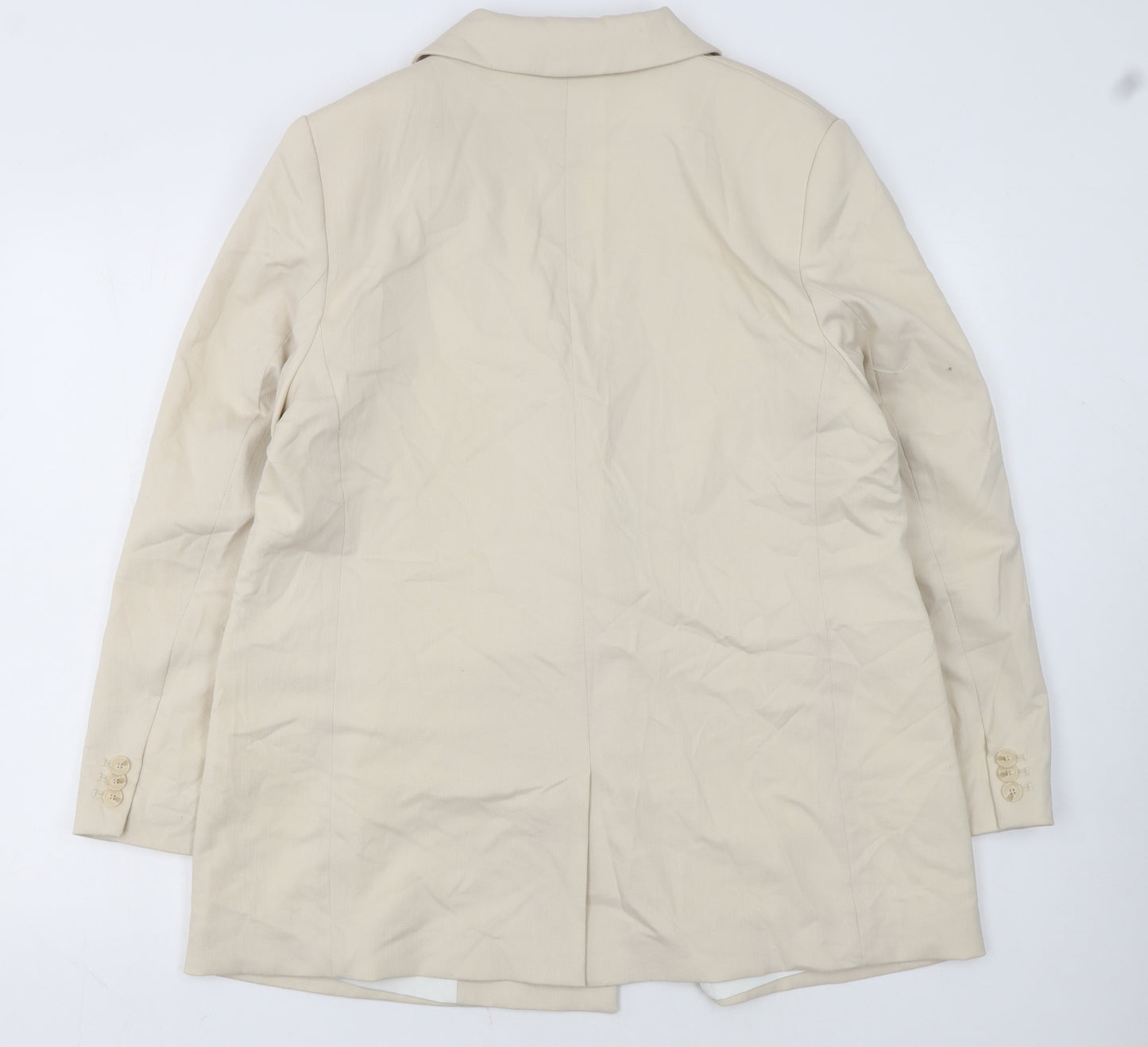 H&M Women Beige Double-Breasted Blazer Jacket Size 14 Regular
