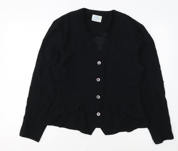 Wallis Women Black Polka Dot Long Sleeve Button Blouse Size 14