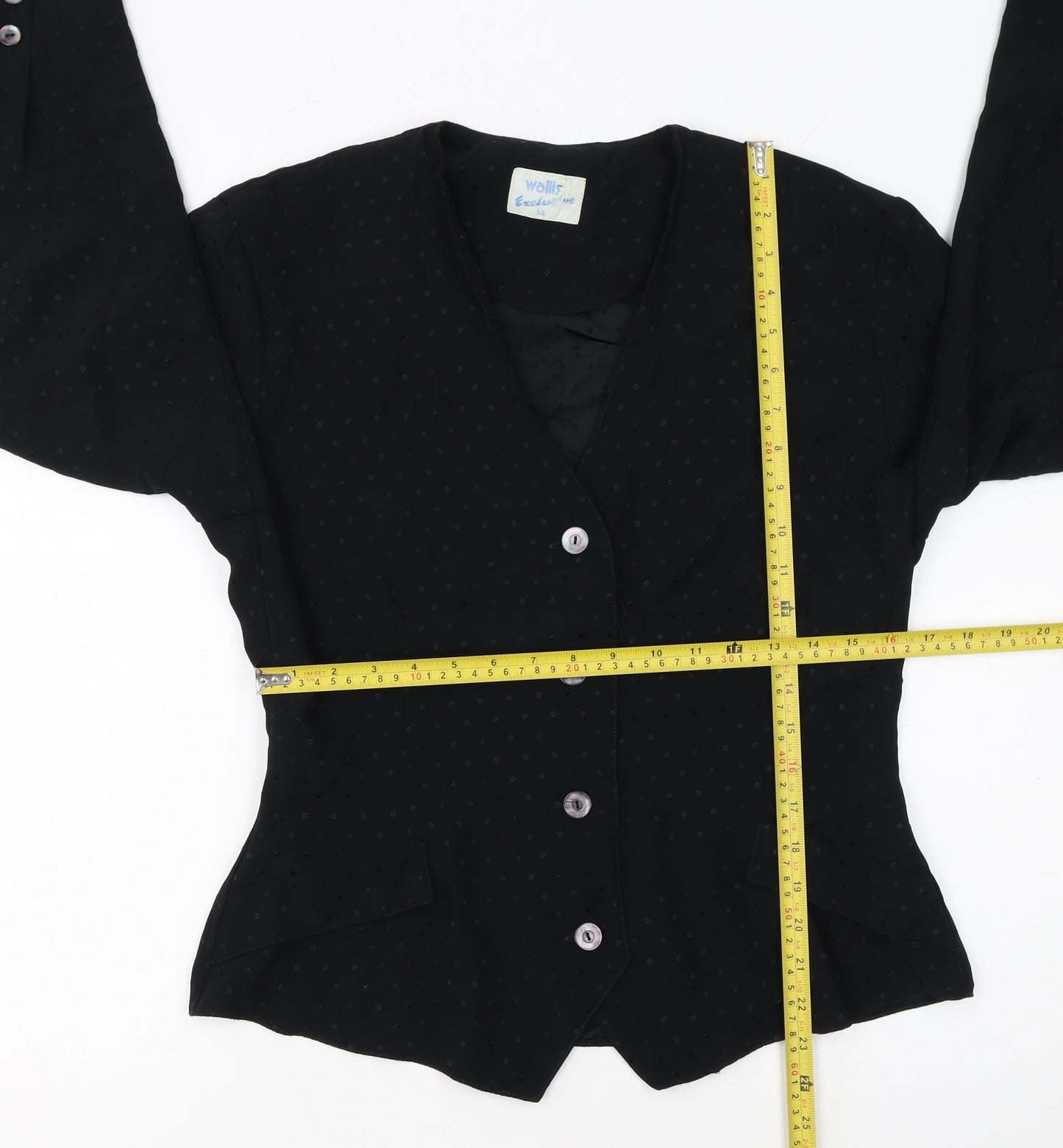 Wallis Women Black Polka Dot Long Sleeve Button Blouse Size 14