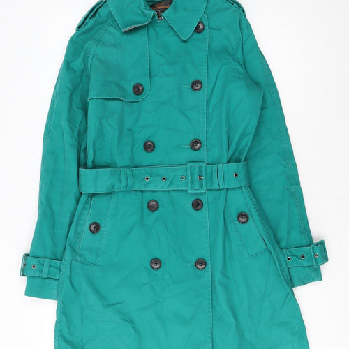Ben Sherman Women's Green Cotton Trench Coat Size S Belted Classic Style