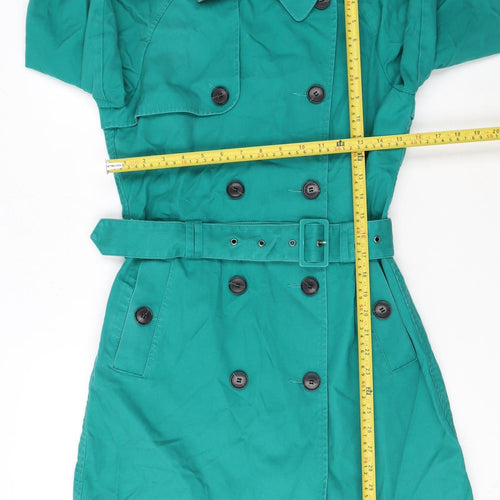Ben Sherman Women's Green Cotton Trench Coat Size S Belted Classic Style