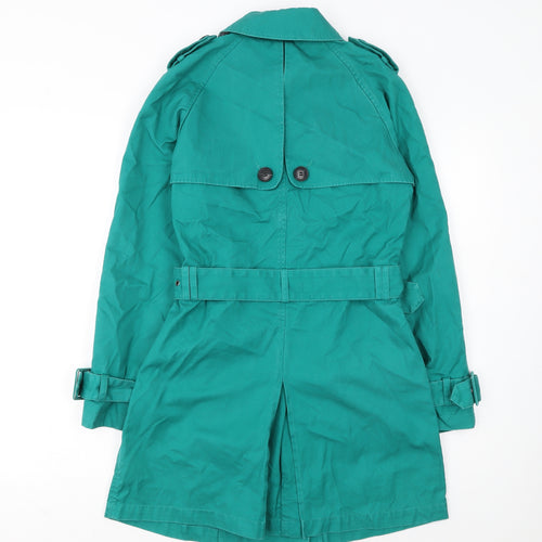 Ben Sherman Women's Green Cotton Trench Coat Size S Belted Classic Style