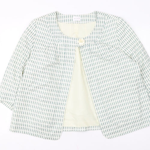 Elvi Women's Green Ivory Patterned Cropped Jacket Size 20