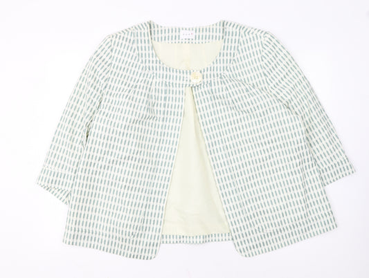 Elvi Women's Green Ivory Patterned Cropped Jacket Size 20