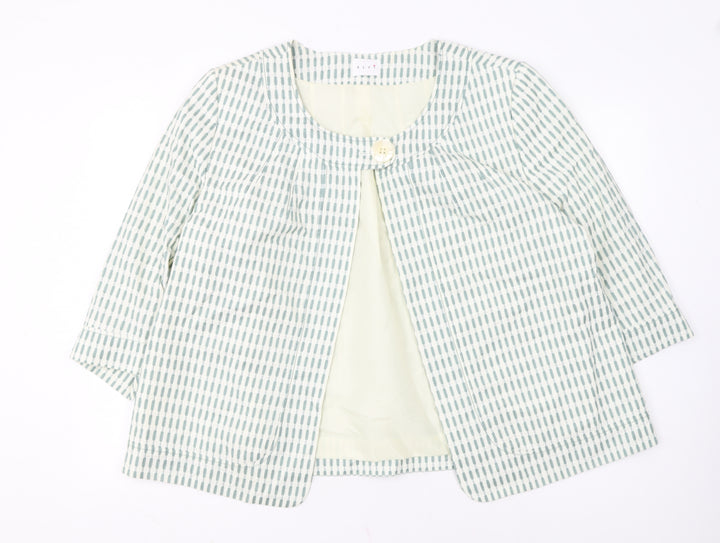 Elvi Women's Green Ivory Patterned Cropped Jacket Size 20