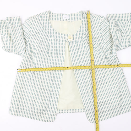 Elvi Women's Green Ivory Patterned Cropped Jacket Size 20