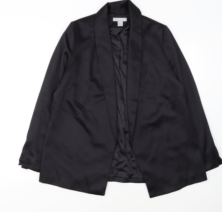 H&M Women Black Size 14 Shawl Collar Single-Breasted Blazer