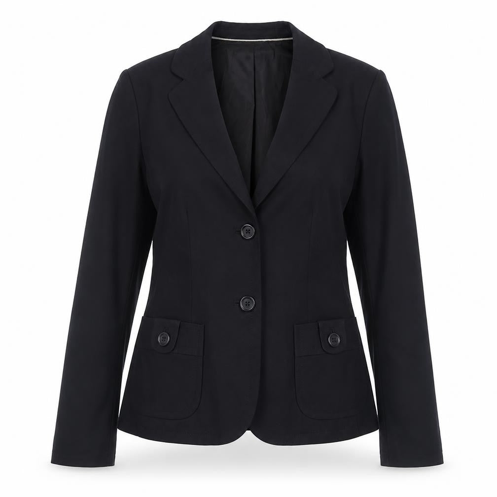 Front view of Banana Republic Women's Black, size 10, Stretch Two-Button Blazer
