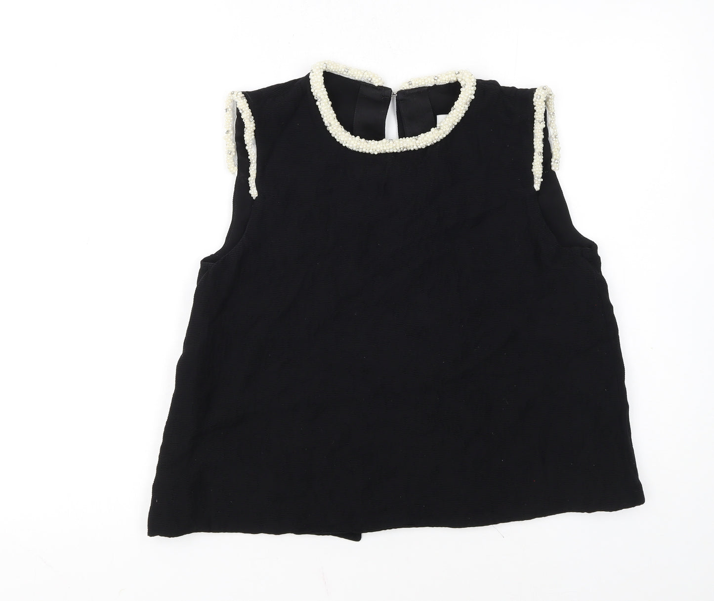 Sandro Women's Black Beaded Sleeveless Blouse Size S