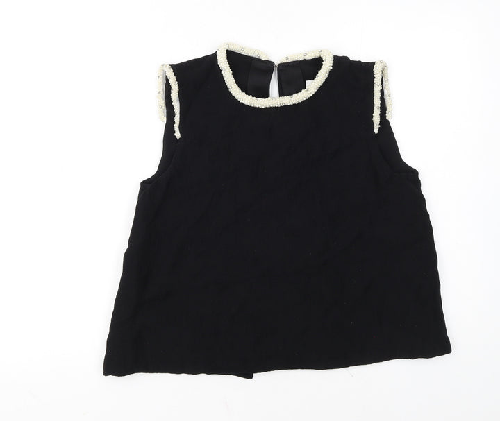 Sandro Women's Black Beaded Sleeveless Blouse Size S