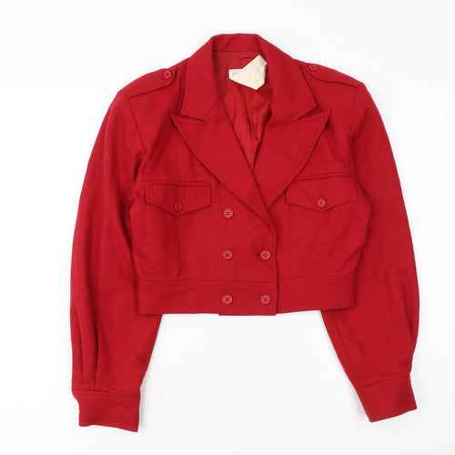 Warehouse Women Red Wool Cropped Military Jacket Size 10