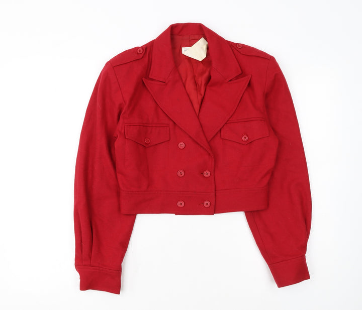 Warehouse Women Red Wool Cropped Military Jacket Size 10