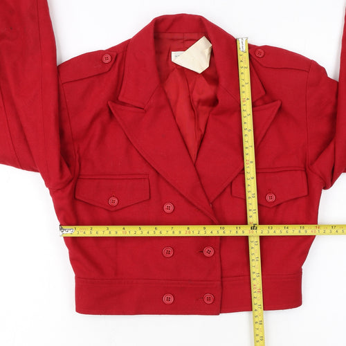 Warehouse Women Red Wool Cropped Military Jacket Size 10