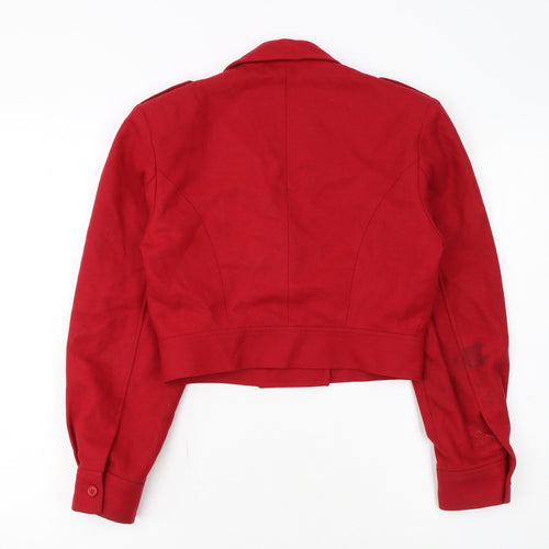 Warehouse Women Red Wool Cropped Military Jacket Size 10