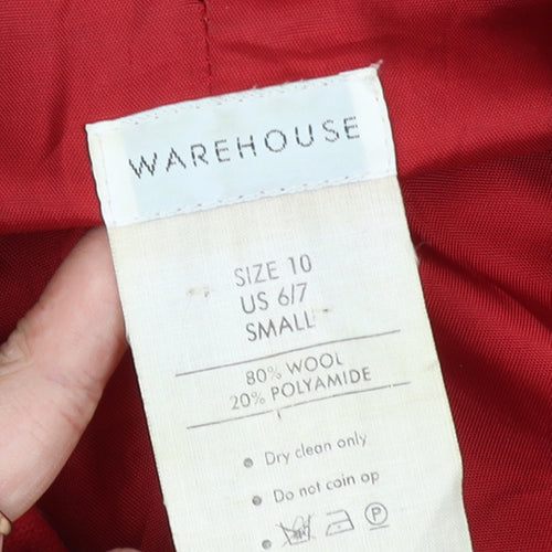 Warehouse Women Red Wool Cropped Military Jacket Size 10