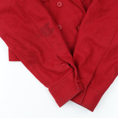 Warehouse Women Red Wool Cropped Military Jacket Size 10
