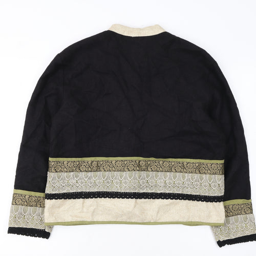 Coldwater Creek Women Black Floral Embroidered Cardigan Medium Linen Blend