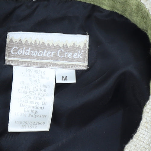 Coldwater Creek Women Black Floral Embroidered Cardigan Medium Linen Blend