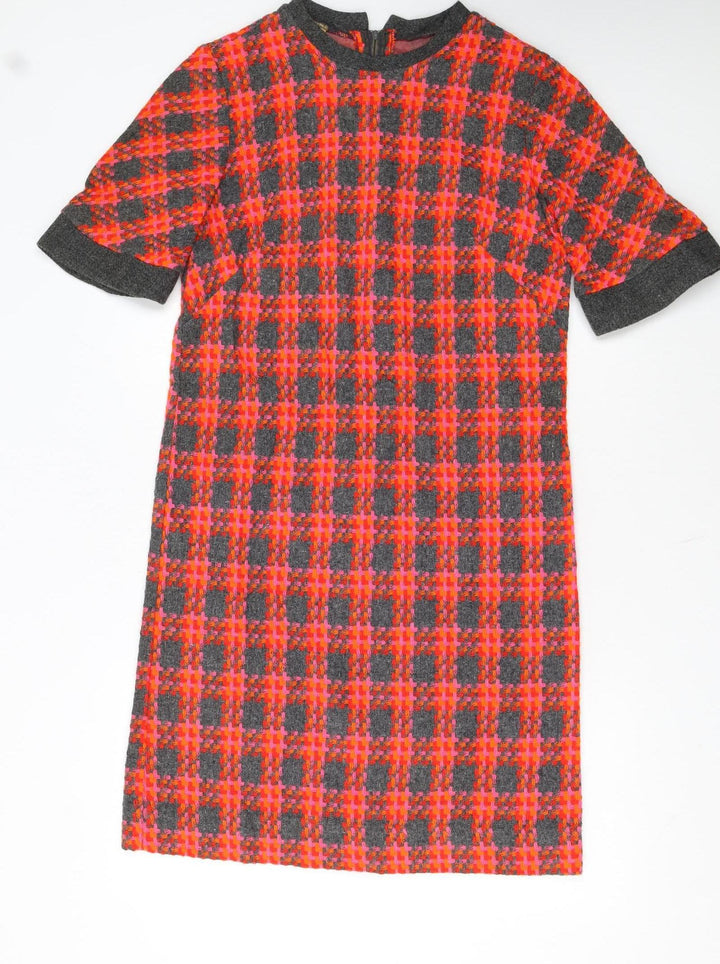 Beeline Fashions Womens Pink Grey Check Shift Dress Size 12 Vintage