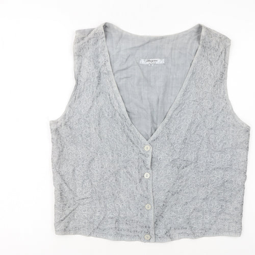 Bugao Women Grey Lace Waistcoat Vest M Sleeveless Buttoned