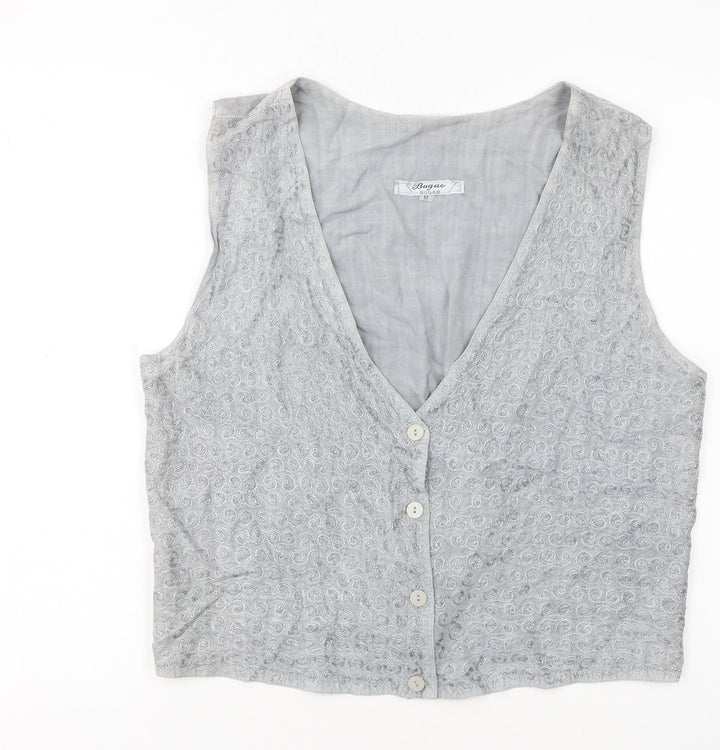 Bugao Women Grey Lace Waistcoat Vest M Sleeveless Buttoned