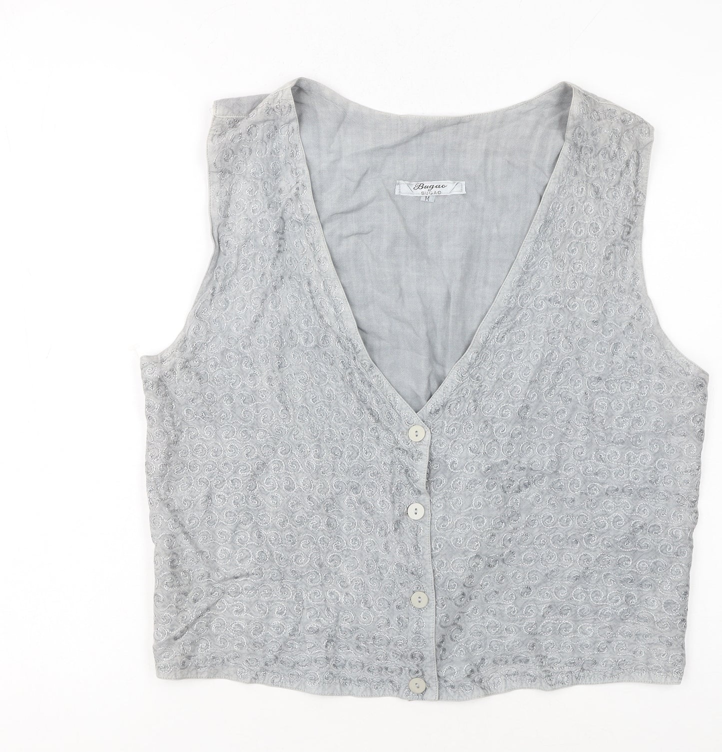 Bugao Women Grey Lace Waistcoat Vest M Sleeveless Buttoned
