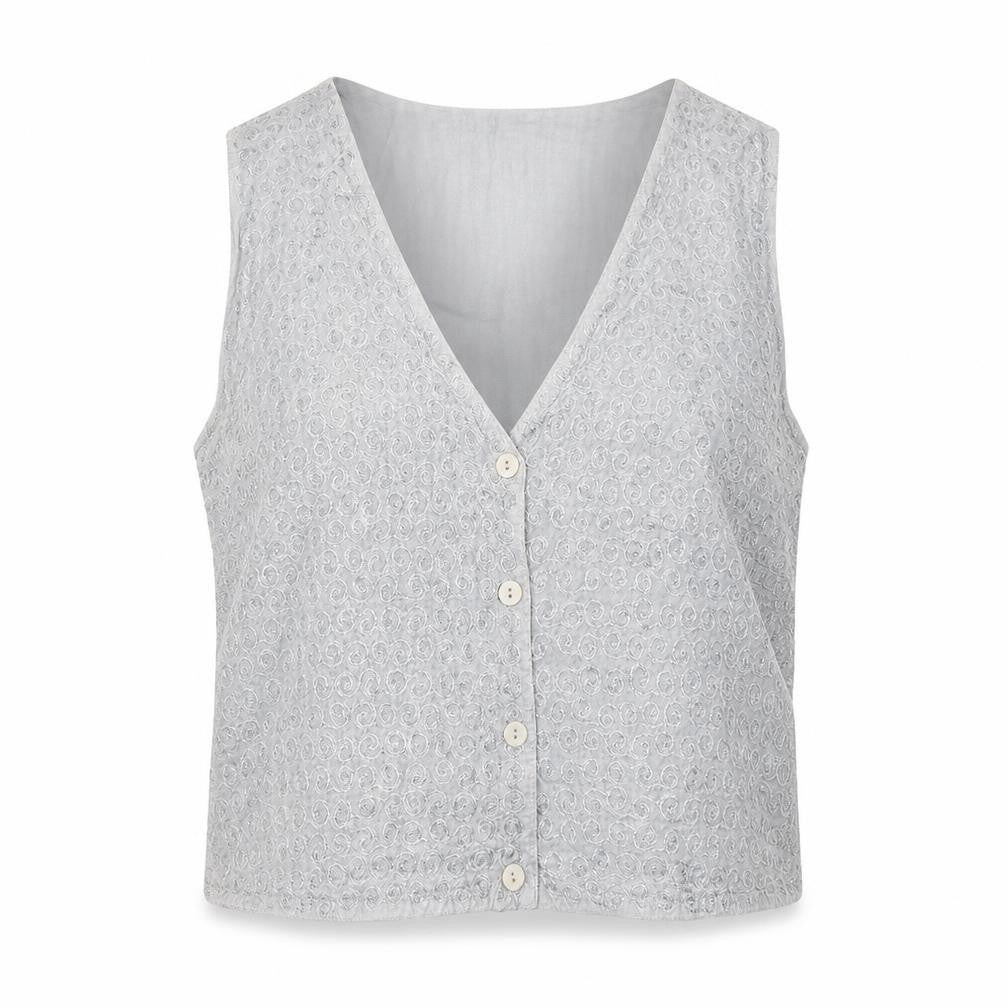 Front view of Bugao Women Grey Lace Waistcoat Vest M Sleeveless Buttoned