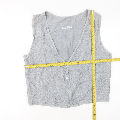 Bugao Women Grey Lace Waistcoat Vest M Sleeveless Buttoned