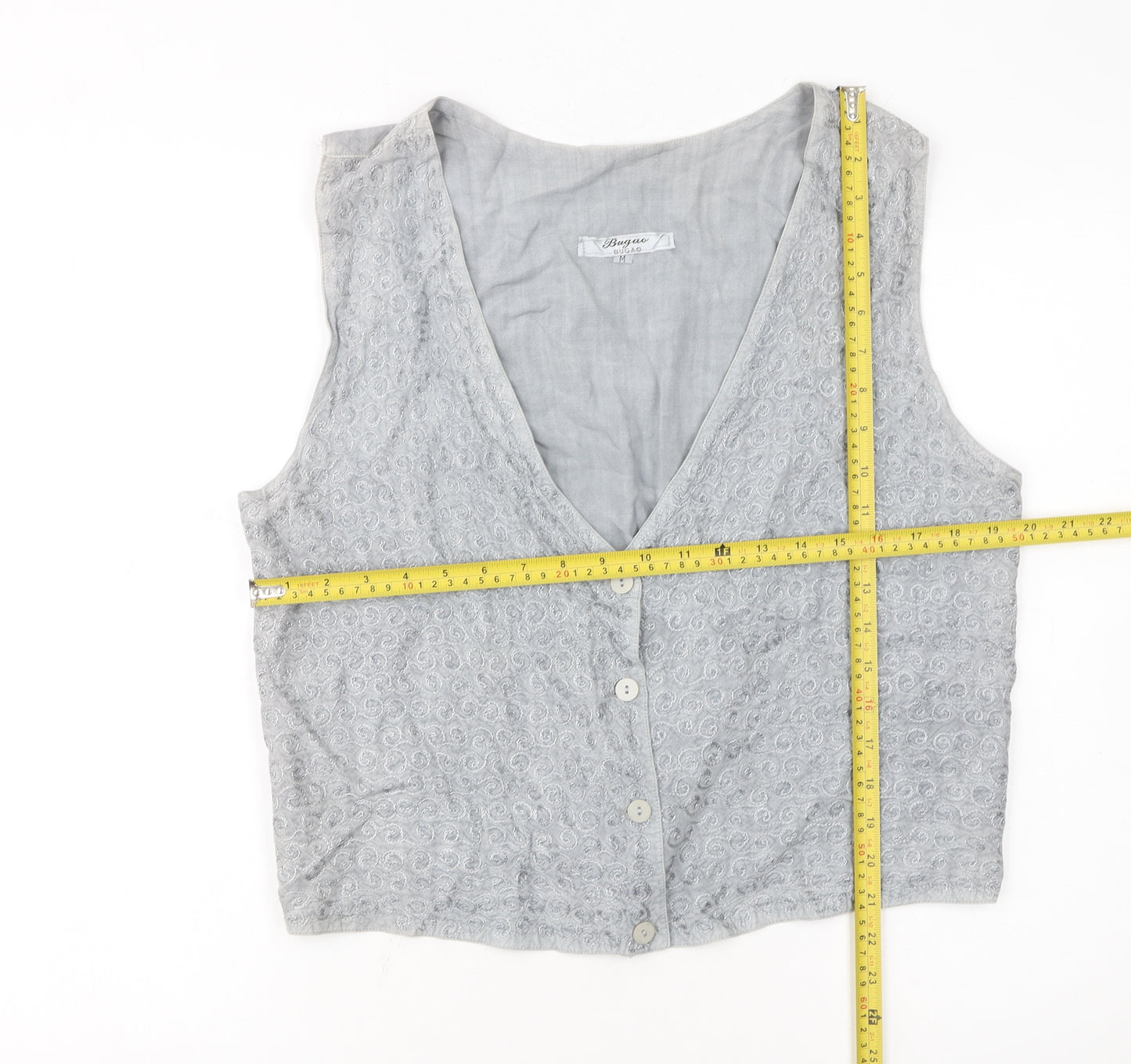 Bugao Women Grey Lace Waistcoat Vest M Sleeveless Buttoned